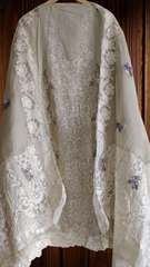 Elegant Embroidered Unstitched Suit – Cotton Kurta with Organza Daman & Soft Dupatta