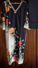 Elegant Muslin Digital Printed Kurta Set with Hand Work – 3 Piece Fully Stitched Suit with Dupatta & Shantoon Pants