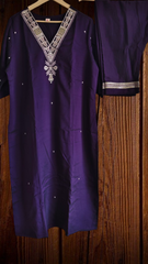 Elegant Roman Silk Zari Embroidered Kurta Set with Digital Printed Dupatta – Afghani Style Fully Stitched Suit