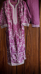 Muslin Kurta with Thread Embroidery & Croatia Lacing – Fully Stitched 3-Piece Suit Set with Shantoon Pants