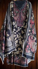 Muslin Digital Print Semi-Stitched Suit with Mirror Highlighting & Lacing – 3 Pc Set