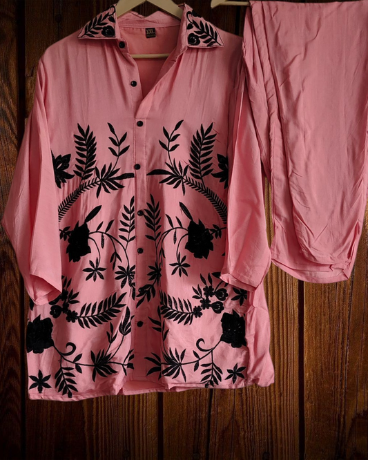 Muslin Embroidery Co-Ord Set – 2 Pc Shirt & Stitched Pants