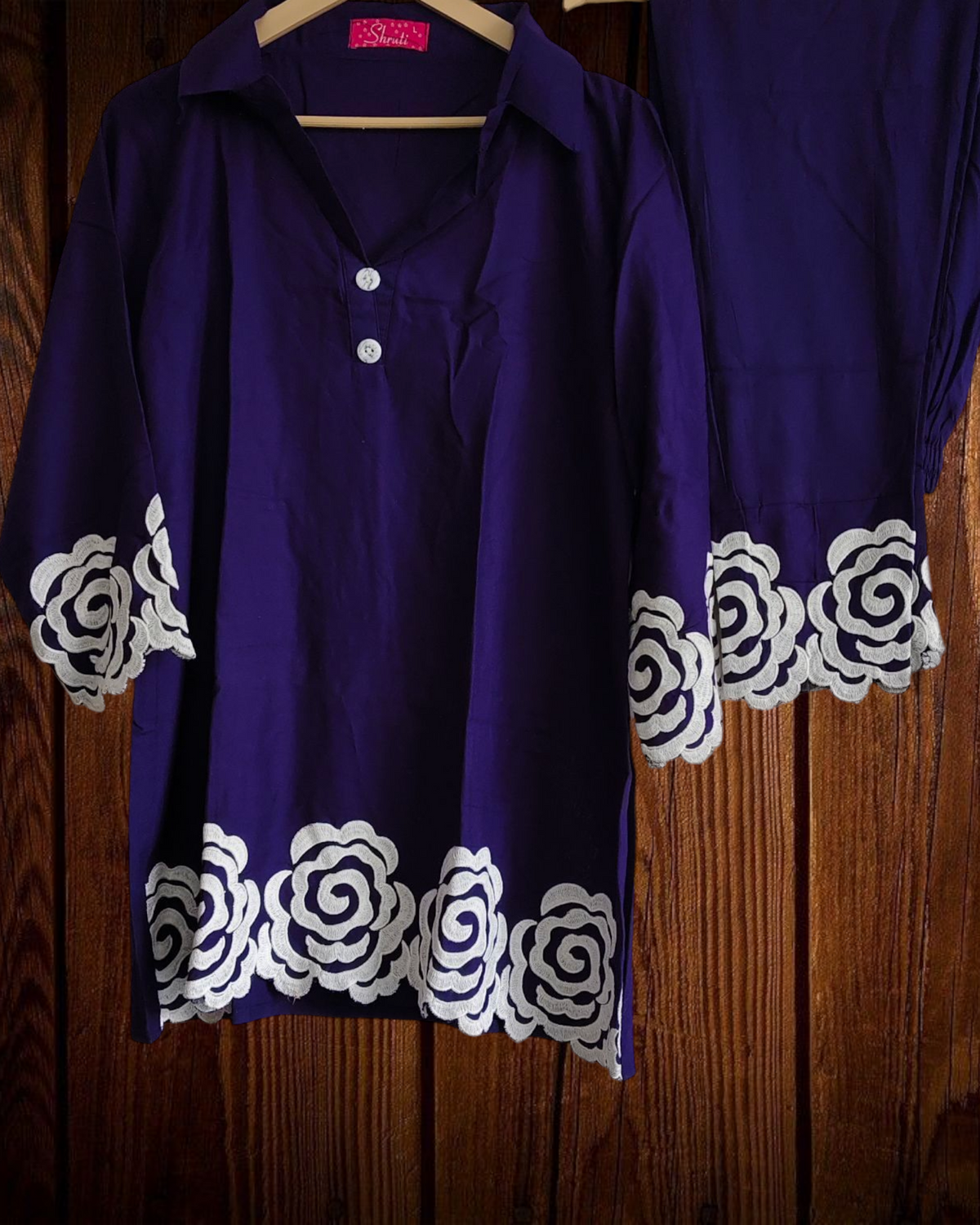 Rayon Co-Ord Set with Thread Embroidery – 2 Pc Kurta & Pant Set