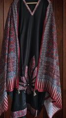 Rayon Unstitched Kurta with Applique & Kantha Work and Muslin Dupatta