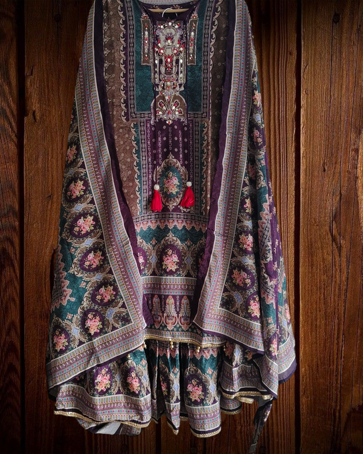 Chinnon Digital Printed Garara Set with Mirror Highlights – 3 Pc Fully Stitched Set