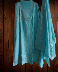 Pure Mul Chanderi Mukesh Work Unstitched Suit with Dupatta