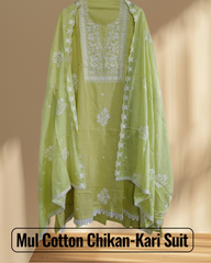 Mul Mul Cotton Chikankari Suit with Matching Dupatta | Unstitched Comfort & Grace