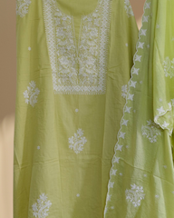 Mul Mul Cotton Chikankari Suit with Matching Dupatta | Unstitched Comfort & Grace