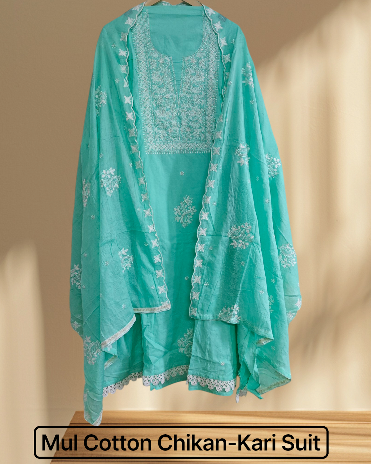 Mul Mul Cotton Chikankari Suit with Matching Dupatta | Unstitched Comfort & Grace