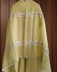 Soft Mul Chanderi Suit with Embroidery, Mirror & Gotta Work | Mul Chanderi Dupatta | Unstitched Set