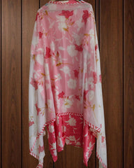 Pure Cotton Floral Print Kurta with Mirror & Croatia Lace | Chiffon Dupatta | Unstitched Set