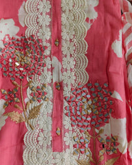 Pure Cotton Floral Print Kurta with Mirror & Croatia Lace | Chiffon Dupatta | Unstitched Set
