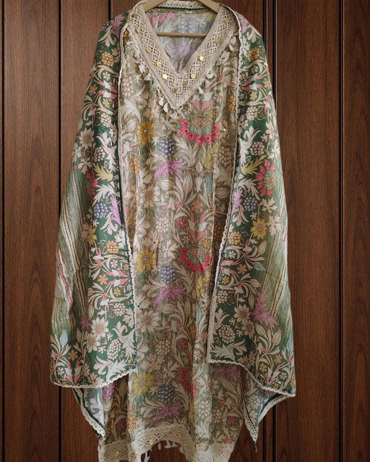 Muslin Digital Print Semi-Stitched Suit with Croatia Laced Dupatta