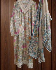 Muslin Digital Print Semi-Stitched Suit with Croatia Laced Dupatta