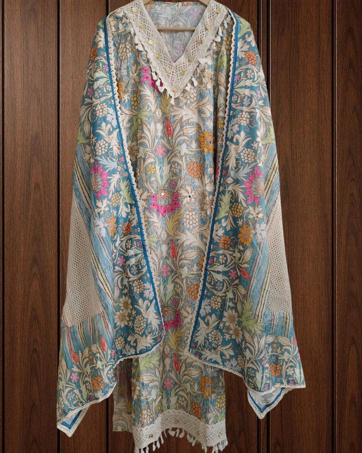 Muslin Digital Print Semi-Stitched Suit with Croatia Laced Dupatta