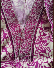 Elegant Cotton Thread Embroidered Kurta Set with Muslin Dupatta – Unstitched | Rayon Bottom Fabric