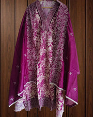 Elegant Cotton Thread Embroidered Kurta Set with Muslin Dupatta – Unstitched | Rayon Bottom Fabric