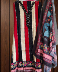Cotton Digital Print Kurta with Croatia Lacing & Muslin Dupatta | Unstitched Suit Set