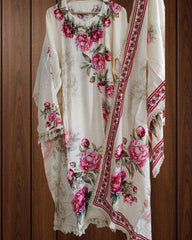 Muslin Digital Print Semi-Stitched Suit with Croatia Laced Dupatta