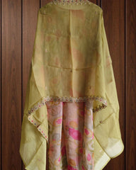 Organza Digital Printed Suit with Neck & Dupatta Work | Semi-Stitched 3-Piece Set