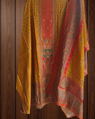 Muslin Digital Print Suit with Zari Highlighting & Dupatta | Unstitched 3-Piece Set
