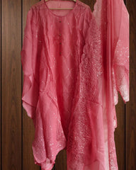 Organza Sequence Embroidery Kurta Set with Embroidered Dupatta – Unstitched Suit