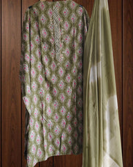 Pure Cotton Unstitched Suit SaPure Cotton Printed Suit with Hand Work & Dual-Colored Dupatta | Unstitched 3-Piece Setet  cotton bottom  and chiffon dupatta