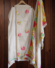 Soft Mul Chanderi Embroidered Suit with Croatia Laced Dupatta | Unstitched Set