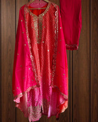 Chinnon Ombre Digital Printed 3-Piece Fully Stitched Suit with Sequin Embroidery & Shantoon Pants
