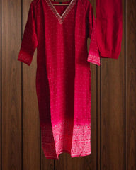 Muslin Digital Printed Ombre 3-Piece Fully Stitched Suit with Hand Work & Shantoon Pants