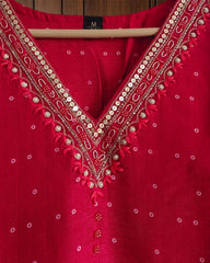 Muslin Digital Printed Ombre 3-Piece Fully Stitched Suit with Hand Work & Shantoon Pants
