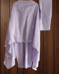 Muslin Kurta with Thread Embroidery & Croatia Lacing – Fully Stitched 3-Piece Suit Set with Shantoon Pants