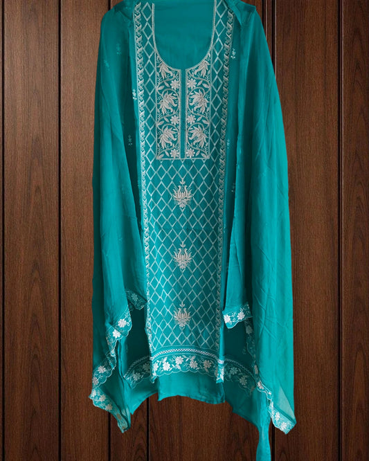 Organza Embroidered Unstitched Suit with Chiffon Dupatta 🌸