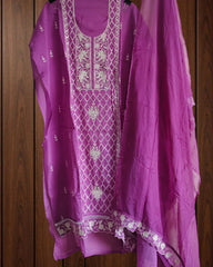 Organza Embroidered Unstitched Suit with Chiffon Dupatta 🌸