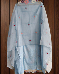 Cotton Embroidered Unstitched Suit with Croatia Lacing & Scalloped Kota Dupatta