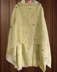 Cotton Embroidered Unstitched Suit with Croatia Lacing & Scalloped Kota Dupatta