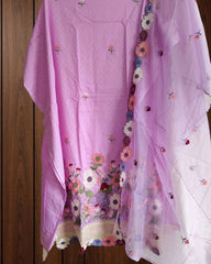 Cotton Embroidered Unstitched Suit with Croatia Lacing & Scalloped Kota Dupatta