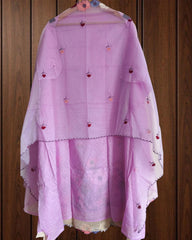 Cotton Embroidered Unstitched Suit with Croatia Lacing & Scalloped Kota Dupatta