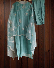 Organza Handworked Kurta Set with Sequin Dupatta – Fully Stitched 3 Pc Suit