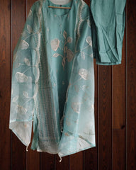 Organza Handworked Kurta Set with Sequin Dupatta – Fully Stitched 3 Pc Suit