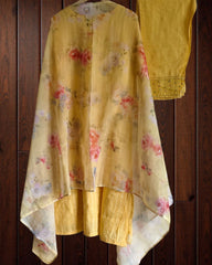 Cotton Patch Work Kurta Set with Organza Digital Print Dupatta – Fully Stitched 3 Pc Suit