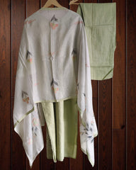 Cotton Embroidered Kurta Set with Brush-Paint Dupatta – Fully Stitched 3 Pc Suit
