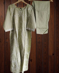 Cotton Embroidered Kurta Set with Brush-Paint Dupatta – Fully Stitched 3 Pc Suit