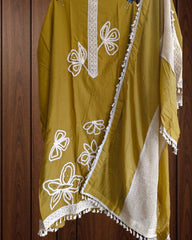 Timeless Glow: Mul Chanderi Suit with Croatia Lacing