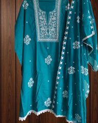 Elegant Cotton Chikan-Kari Unstitched Suit Set with Rayon Bottom