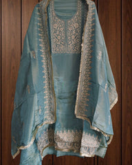 Radiant Shimmer Tissue Unstitched Suit with Exquisite Zari Embroidery