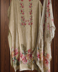 Crepe  designer Un-stiched Kurta with Mirror High-lighting  rayon bottom chiffon dupatta with highlighting