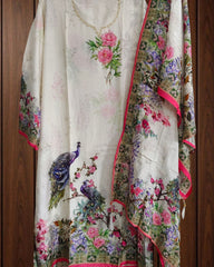 Elegant Muslin Semi-Stitched Suit with Digital Print & Neck Handwork
