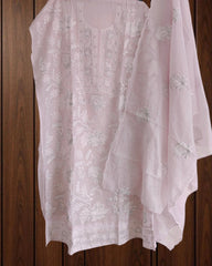 Mul Cotton Chikan-Kari & Zari Embroidery Festive Unstitched Suit (3 Pc Set)