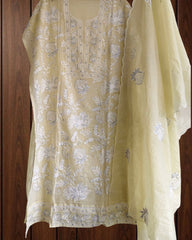 Mul Cotton Chikan-Kari & Zari Embroidery Festive Unstitched Suit (3 Pc Set)